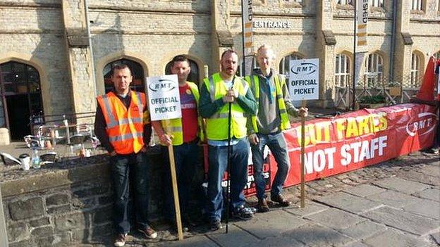 RMT Union members picketing at Bristol Temple Meads railway station