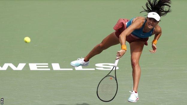 Emma Raducanu playing at Indian Wells