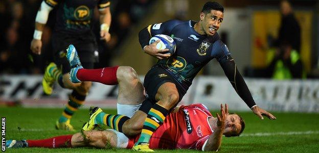 Northampton's Ken Pisi scores against Scarlets on Saturday