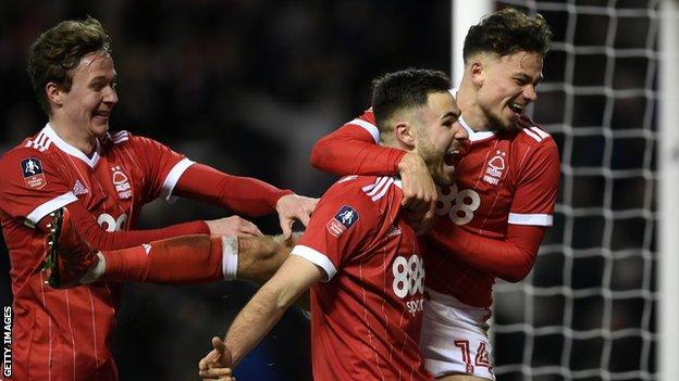 Ben Brereton celebrates scoring for Nottingham Forest