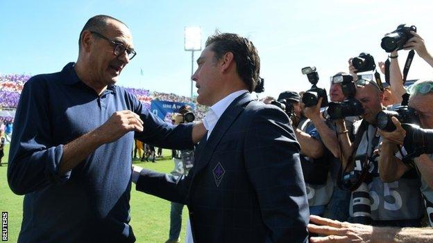 Juventus manager Maurizio Sarri on the touchline at Fiorentina