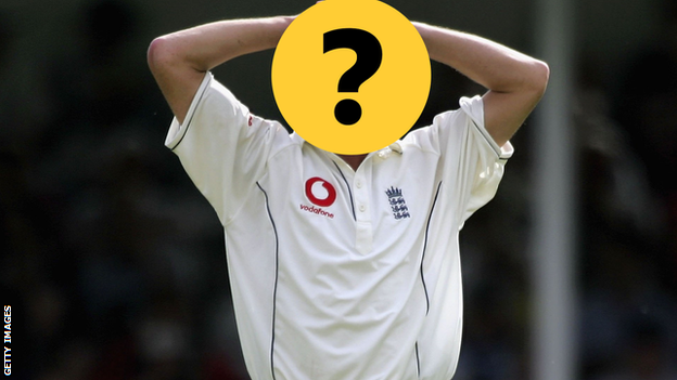 An England player with his face hidden by a question mark