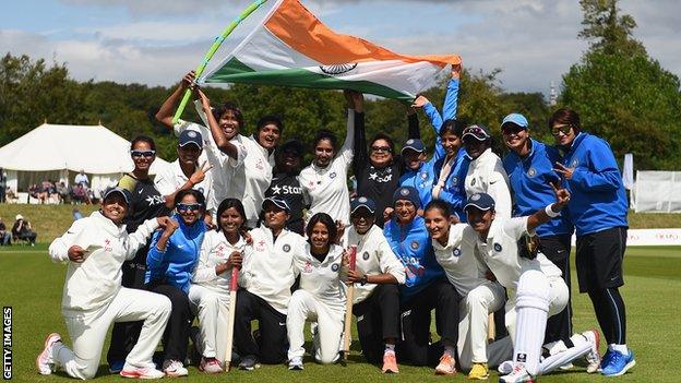 India celebrate their victory over England