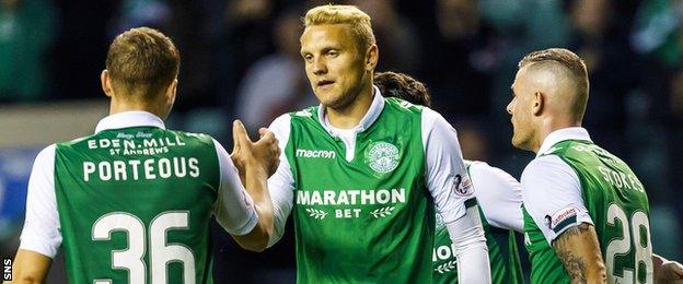 Hibs' Deivydas Matulevicius scored against Ayr United