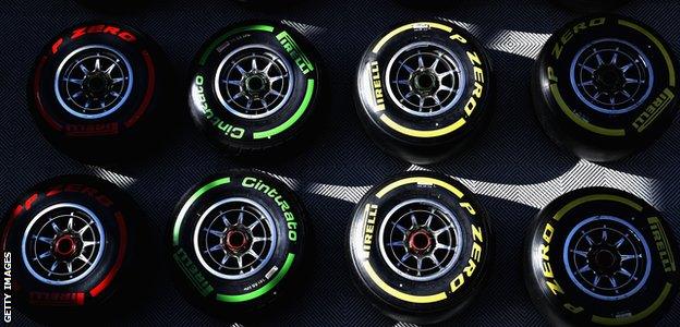 Pirelli tyres in the Paddock for Red Bull Racing