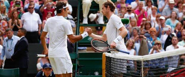 Roger Federer and Andy Murray in the men's semi-final at Wimbledon