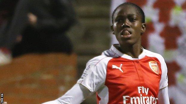 Asisat Oshoala celebrates her goal for Arsenal Ladies