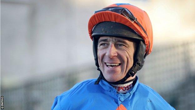 Jockey Davy Russell had an eventful day as the suffered a heavy fall from Monalee before winning the Ryanair Hurdle