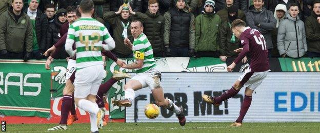 Teenager Harry Cochrane lashes in the opening goal for Hearts