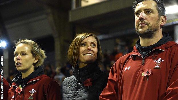 Caroline Spanton (centre) has previously worked as the Welsh Rugby Union women's rugby manager