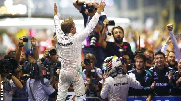 Rosberg celebrates winning in singapore