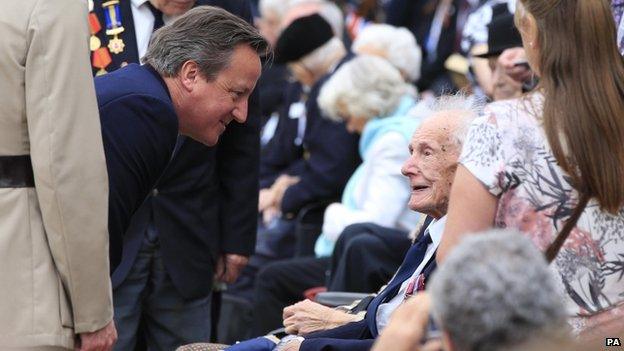 As he arrived Mr Cameron also took the time to meet veterans including 95-year-old John Dale