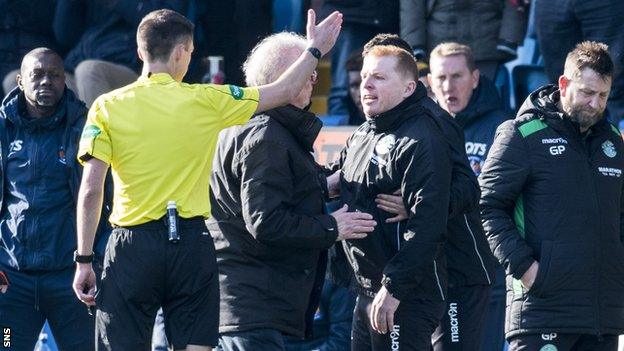 Hibernian manager Neil Lennon sent off by referee Kevin Clancy