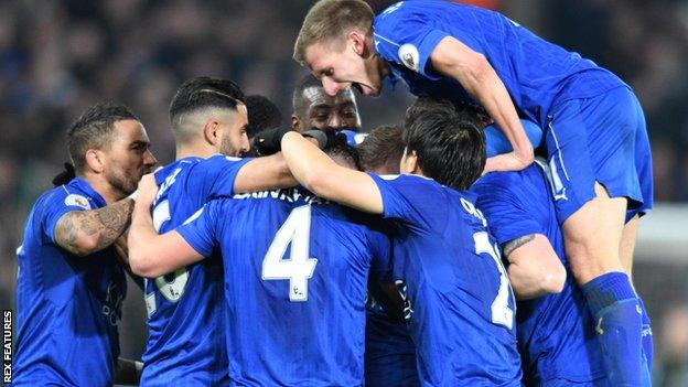 Leicester celebrate against Liverpool