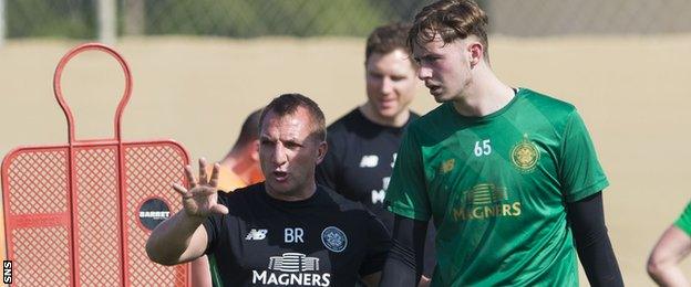 Celtic manager Brendan Rodgers with goalkeeper Conor Hazard