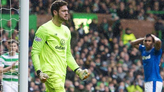 Celtic goalkeeper Craig Gordon and Rangers striker Alfredo Morelos