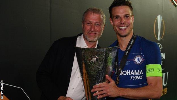 Chelsea owner Roman Abramovich and Cesar Azpilicueta