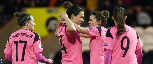 Scotland's women celebrate a goal in Euro 2017 qualifying