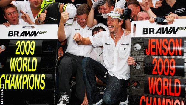 Jenson Button celebrates winning the 2009 world championship