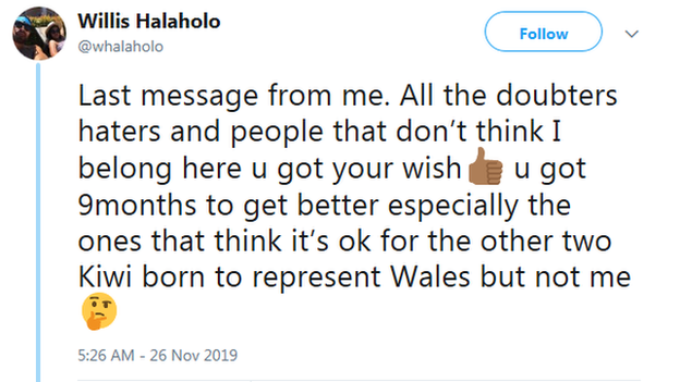 Willis Halaholo Tweet