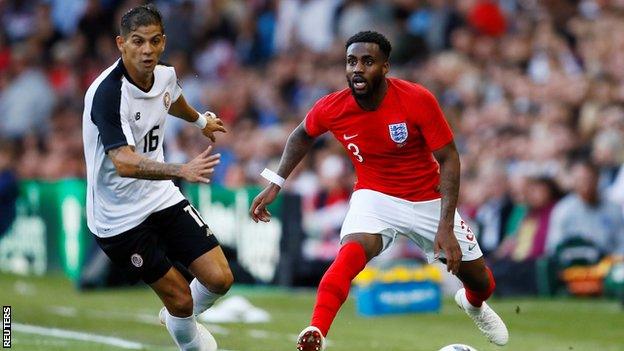 Danny Rose takes on Costa Rica's Cristian Gamboa