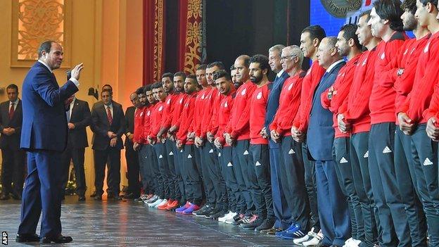 Egyptian President Abdel Fattah al-Sisi honours the Egypt squad after their World Cup qualification