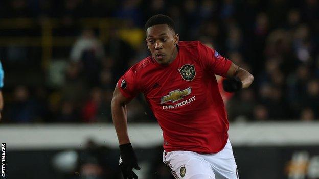 Anthony Martial scores against Club Bruges