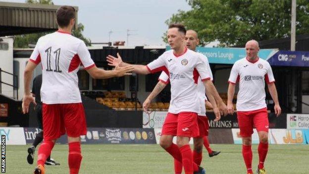 Parishes of Jersey celebrate a goal against Chagos Islands