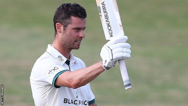 Jake Libby celebrates a century for Worcestershire