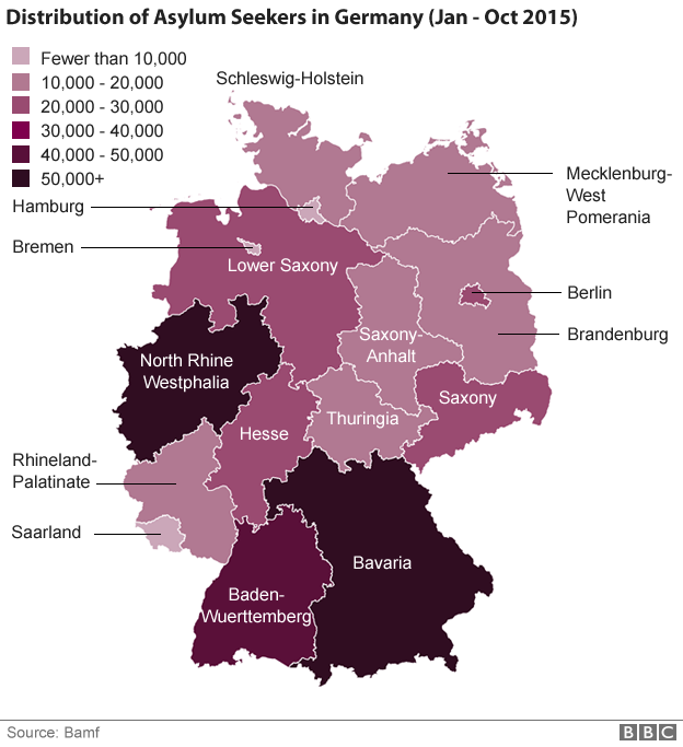 Map showing distribution of asylum seekers