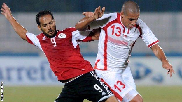 Egyptian forward Walid Sliman in action against Tunisia