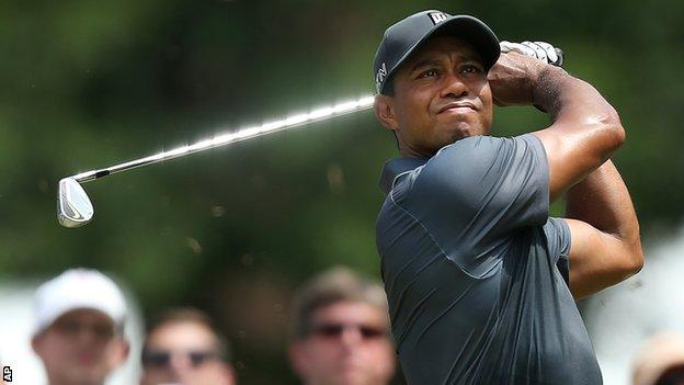 Tiger Woods in second-round action at the Wyndham Championship