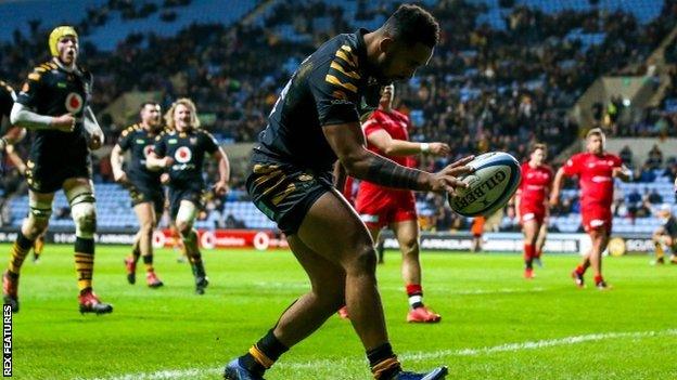 Zach Kibirige's second try of the night took him clear of Gloucester's teenage Welsh winger Louis Rees-Zammit and Saracens flanker Ben Earl as the Premiership's top try scorer this season - on seven