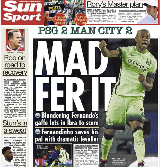 Thursday's back page of the Sun