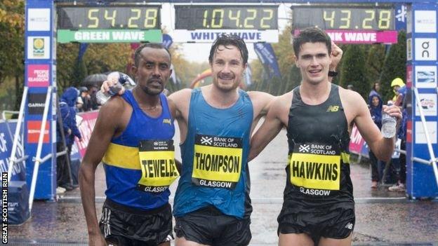 Chris Thompson, Callum Hawkins and Tsegai Tewelde