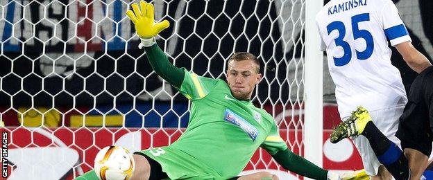 Maciej Gostomski playing for Lech Poznan