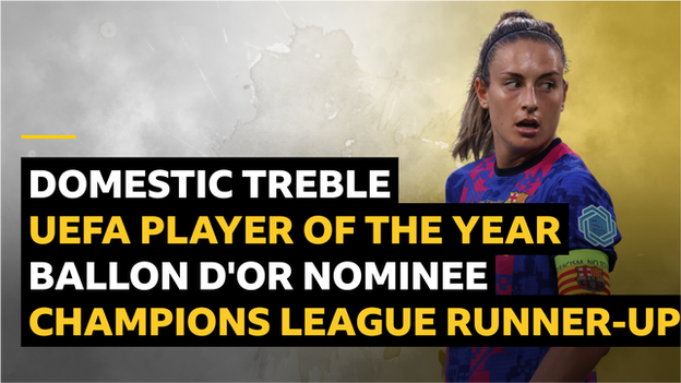 Alexia Putellas graphic - domestic treble, Uefa player of the year, Ballon d'Or nominee, Champions League runner up