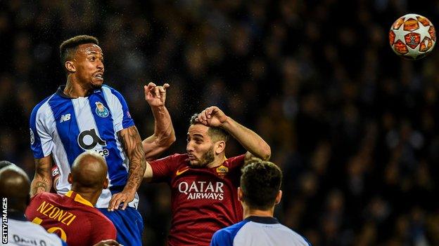 Eder Militao in action for Porto against Roma in the Champions League