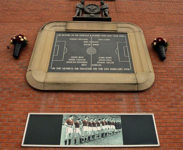 The Munich Memorial plaque at Old Trafford