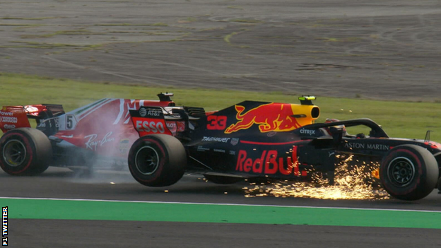 Sebastian Vettel collides with Max Verstappen