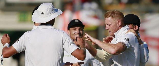 Ben Stokes celebrates with team-mates