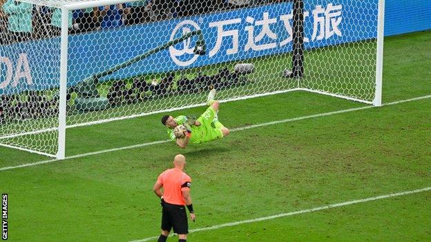 Emiliano Martinez saves a penalty