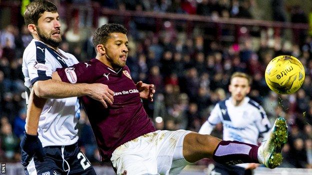 Kostadin Gadzhalov (left) and Hearts' Osman Sow