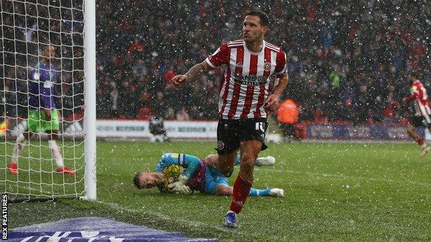 Billy Sharp celebrates his goal against Bristol City