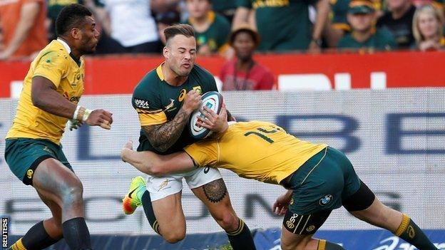 Francois Hougaard played on the wing for South Africa in four of their six Rugby Championship internationals - seen here against Australia in Pretoria