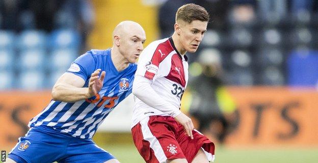 Myles Beerman in action for Rangers against Kilmarnock's Conor Sammon