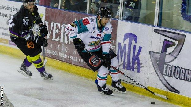 Giants forward Jim Vandermeer moves clear in Saturday night's win over Manchester Storm