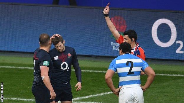 Elliot Daly being sent off against Argentina