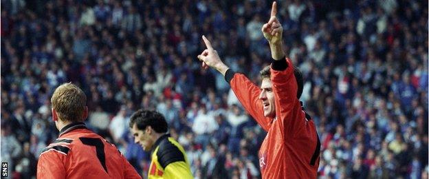 Craig Brewster celebrates scoring the only goal of the game in Dundee United's Scottish Cup final win over Rangers in 1994