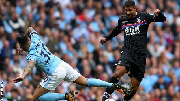 Ruben Loftus-Cheek of Crystal Palace and Nicolas Otamendi of Manchester City